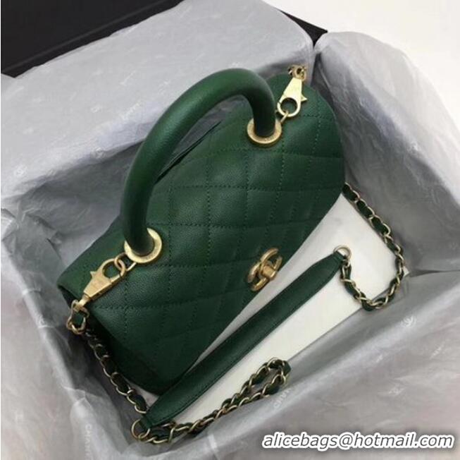 Unique Grade Chanel Classic Top Handle Bag Green Cannage Pattern A92290 Gold