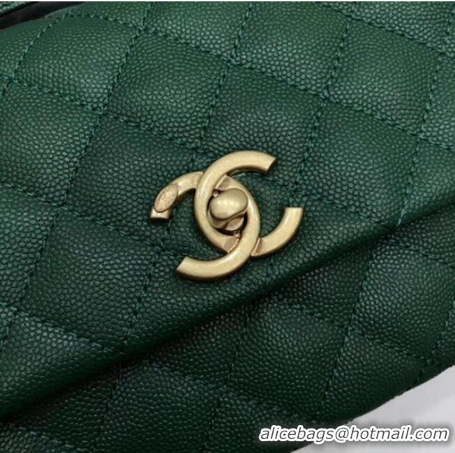 Unique Grade Chanel Classic Top Handle Bag Green Cannage Pattern A92290 Gold