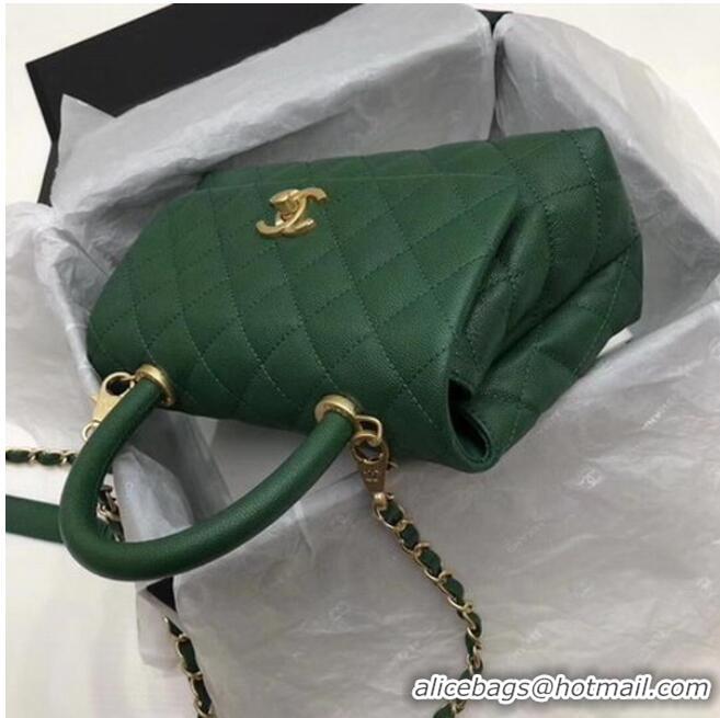 Unique Grade Chanel Classic Top Handle Bag Green Cannage Pattern A92290 Gold