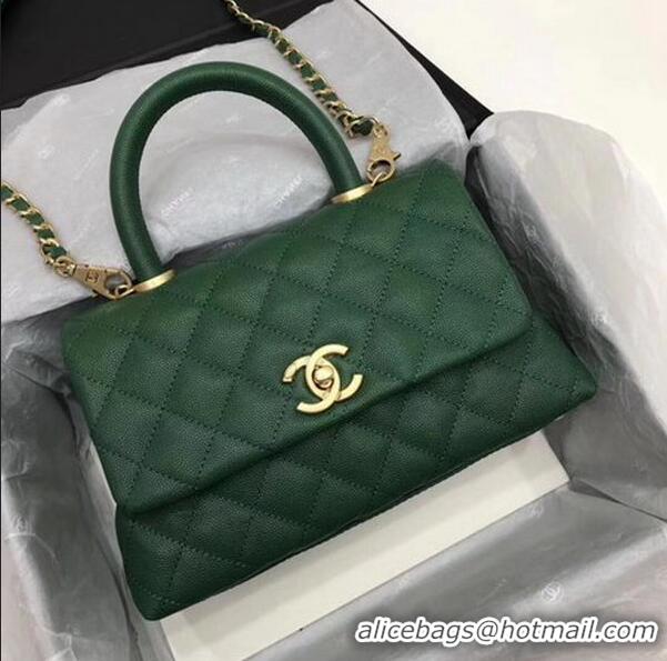 Unique Grade Chanel Classic Top Handle Bag Green Cannage Pattern A92290 Gold