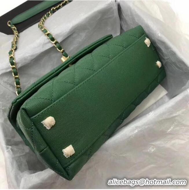 Unique Grade Chanel Classic Top Handle Bag Green Cannage Pattern A92290 Gold