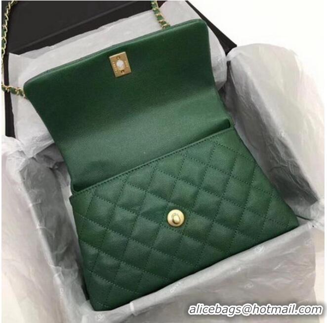 Unique Grade Chanel Classic Top Handle Bag Green Cannage Pattern A92290 Gold