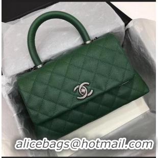 Popular Style Chanel Classic Top Handle Bag Green Cannage Pattern A92290 Silver