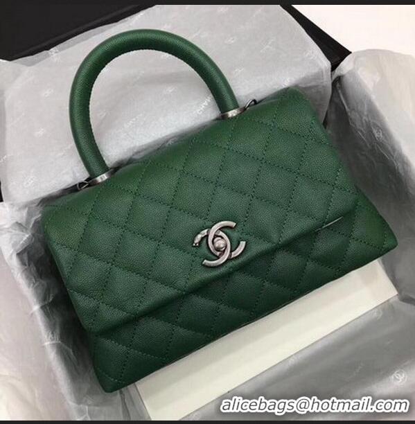 Popular Style Chanel Classic Top Handle Bag Green Cannage Pattern A92290 Silver