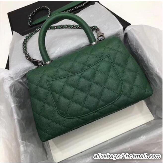 Popular Style Chanel Classic Top Handle Bag Green Cannage Pattern A92290 Silver