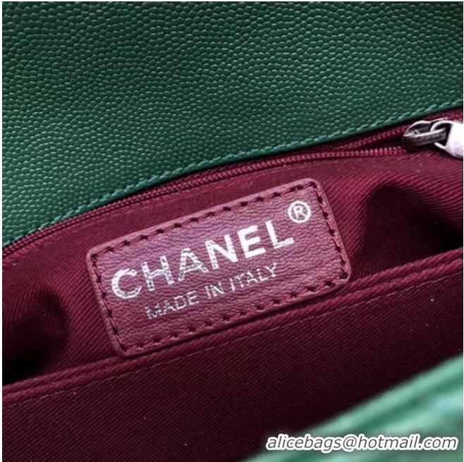 Popular Style Chanel Classic Top Handle Bag Green Cannage Pattern A92290 Silver