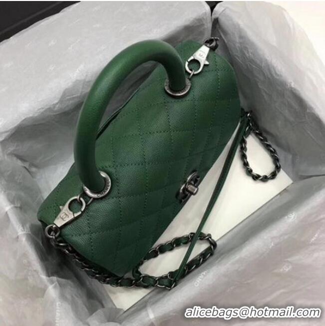 Popular Style Chanel Classic Top Handle Bag Green Cannage Pattern A92290 Silver