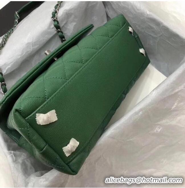 Popular Style Chanel Classic Top Handle Bag Green Cannage Pattern A92290 Silver