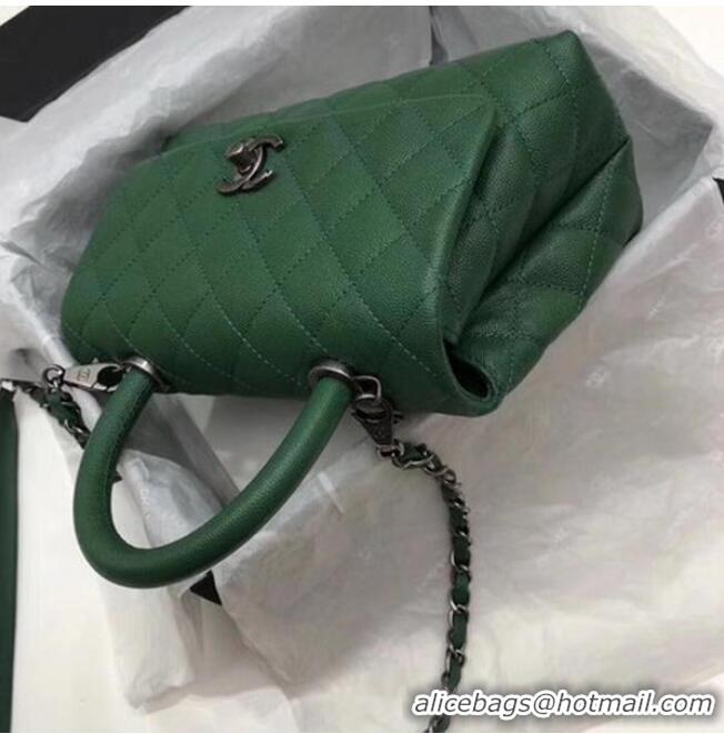 Popular Style Chanel Classic Top Handle Bag Green Cannage Pattern A92290 Silver