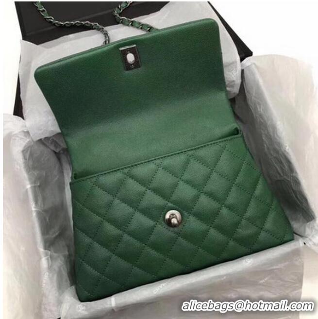 Popular Style Chanel Classic Top Handle Bag Green Cannage Pattern A92290 Silver