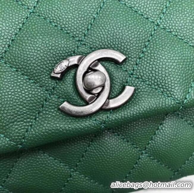 Popular Style Chanel Classic Top Handle Bag Green Cannage Pattern A92290 Silver