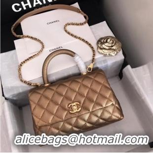 AAAAA Discount Chanel original Caviar leather flap bag top handle A92290 bronze&Gold-Tone Metal