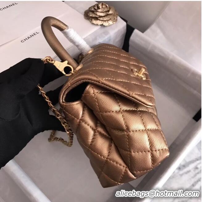 AAAAA Discount Chanel original Caviar leather flap bag top handle A92290 bronze&Gold-Tone Metal