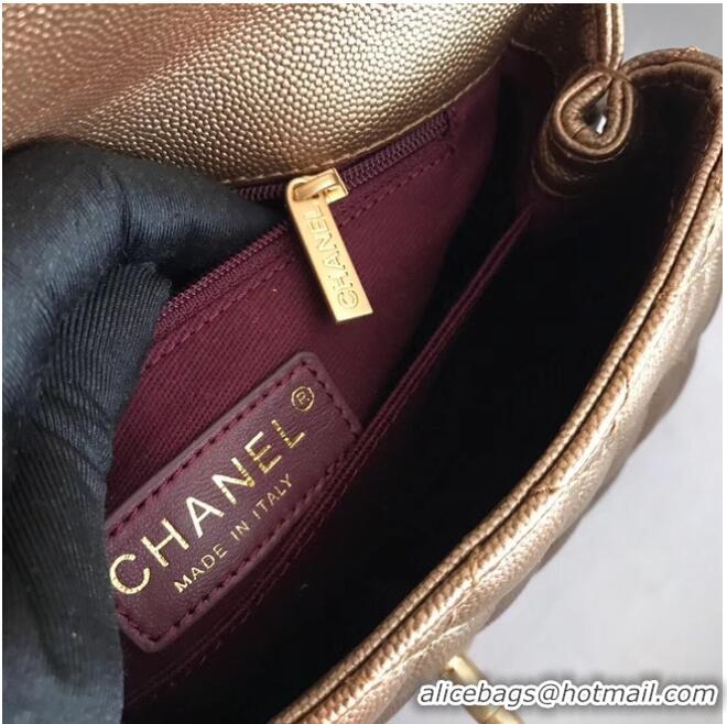 AAAAA Discount Chanel original Caviar leather flap bag top handle A92290 bronze&Gold-Tone Metal