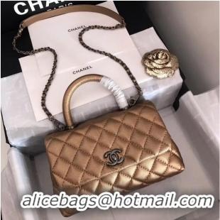 Classic Chanel original Caviar leather flap bag top handle A92290 bronze&silver-Tone Metal