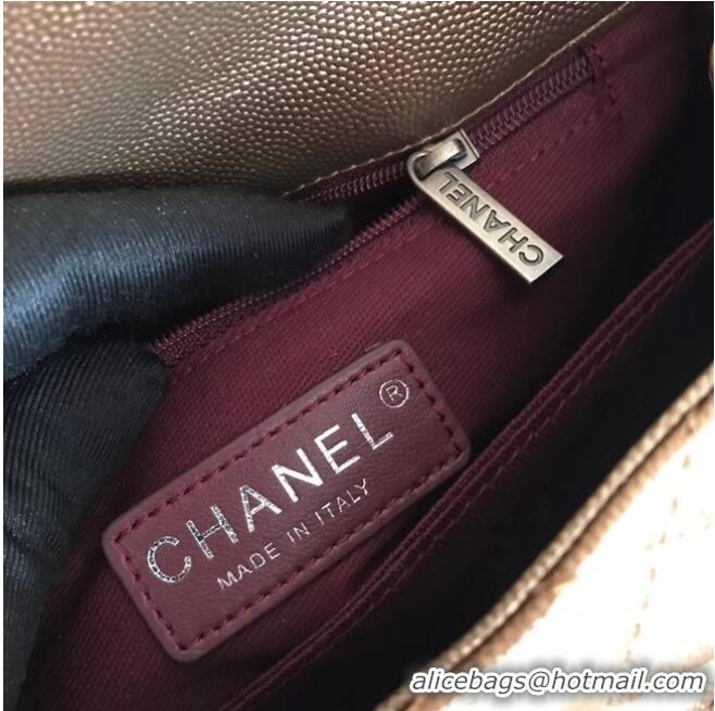 Classic Chanel original Caviar leather flap bag top handle A92290 bronze&silver-Tone Metal