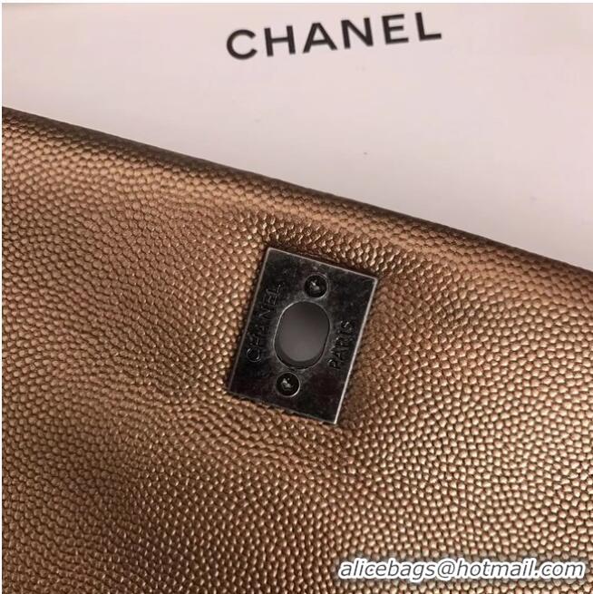 Classic Chanel original Caviar leather flap bag top handle A92290 bronze&silver-Tone Metal