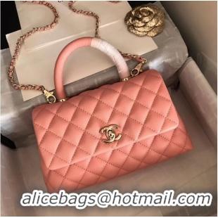 Buy Cheap Chanel original Caviar leather flap bag top handle A92290 pink&Gold-Tone Metal