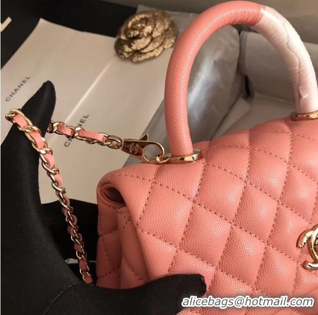 Buy Cheap Chanel original Caviar leather flap bag top handle A92290 pink&Gold-Tone Metal