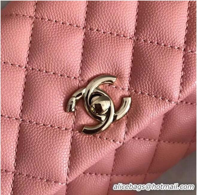 Buy Cheap Chanel original Caviar leather flap bag top handle A92290 pink&Gold-Tone Metal