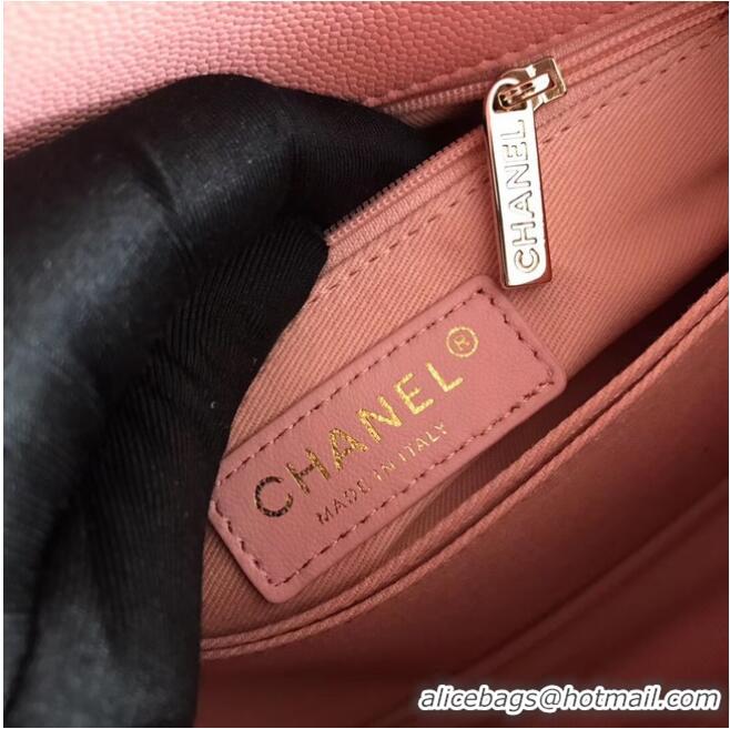 Buy Cheap Chanel original Caviar leather flap bag top handle A92290 pink&Gold-Tone Metal