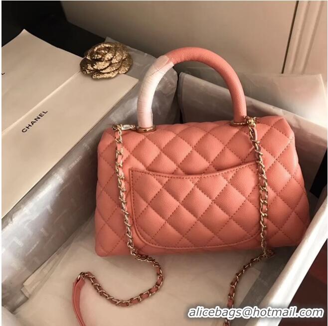 Buy Cheap Chanel original Caviar leather flap bag top handle A92290 pink&Gold-Tone Metal