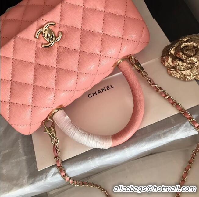 Buy Cheap Chanel original Caviar leather flap bag top handle A92290 pink&Gold-Tone Metal