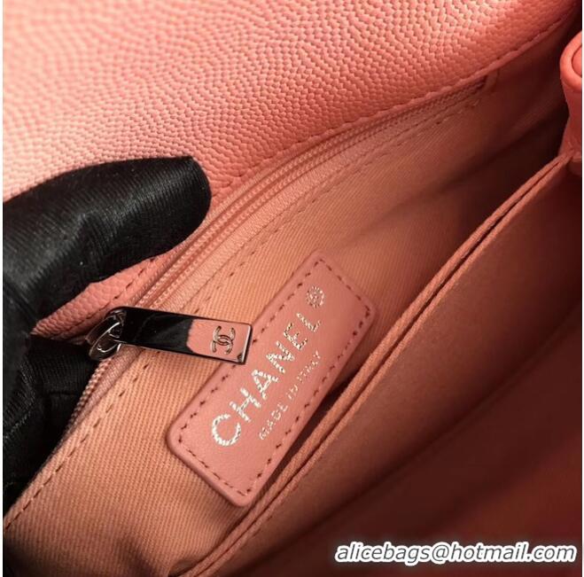 Famous Brand Chanel original Caviar leather flap bag top handle A92290 pink&silver-Tone Metal