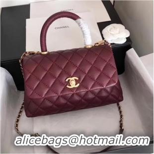 Chic Chanel original Caviar leather flap bag top handle A92290 purple&Gold-Tone Metal