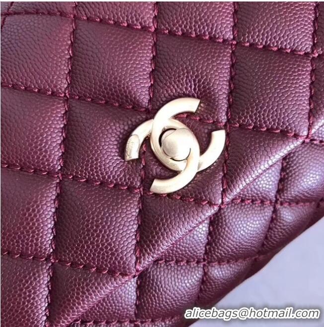 Chic Chanel original Caviar leather flap bag top handle A92290 purple&Gold-Tone Metal