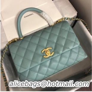 Shop Design Chanel original Caviar leather flap bag top handle A92290 green &gold-Tone Metal