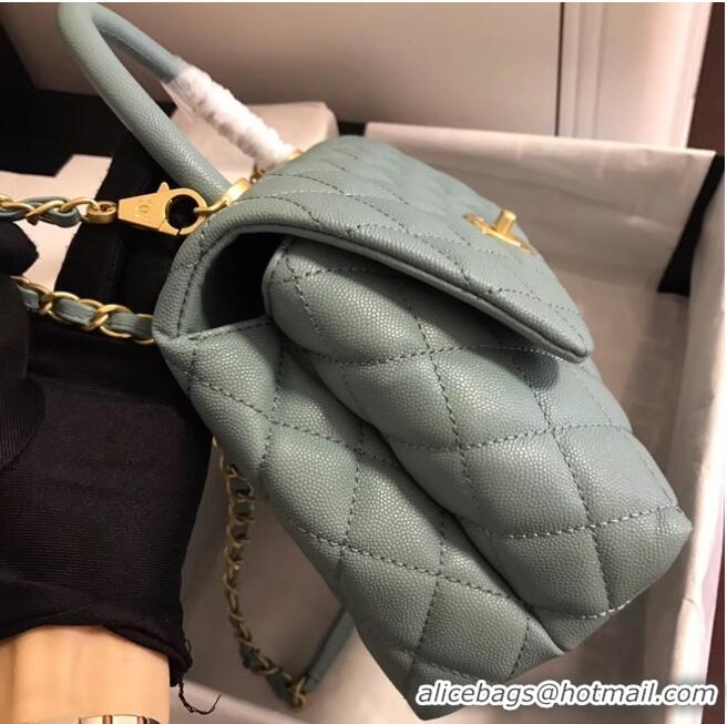 Shop Design Chanel original Caviar leather flap bag top handle A92290 green &gold-Tone Metal