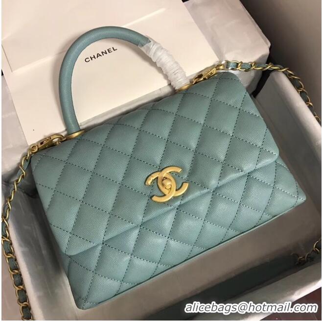 Shop Design Chanel original Caviar leather flap bag top handle A92290 green &gold-Tone Metal