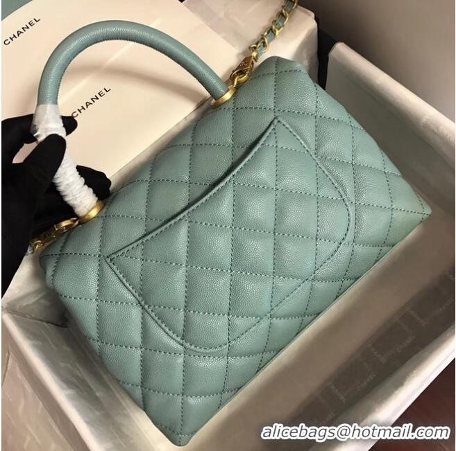 Shop Design Chanel original Caviar leather flap bag top handle A92290 green &gold-Tone Metal