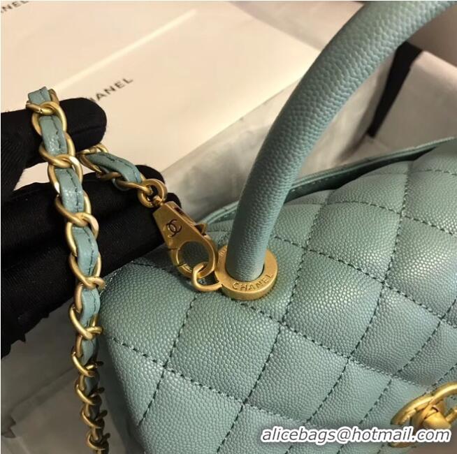 Shop Design Chanel original Caviar leather flap bag top handle A92290 green &gold-Tone Metal