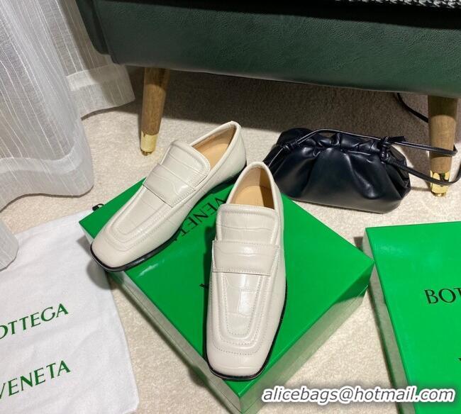 Good Quality Bottega Veneta Loafers in White Crocodile Calfskin 121909 White