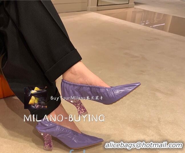 Good Product Bottega Veneta Almond Pumps in Purple Lambskin with Plexiglass Heel 121914