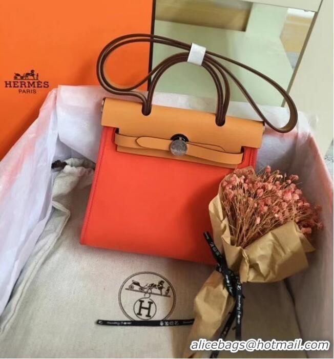 Top Quality Hermes mini Herbag Original Canvas Leather & Calfskin 45987 orange&brown