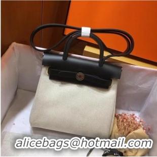 Buy Grade Hermes mini Herbag Original Canvas Leather & Calfskin 45987 Offwhite&Black