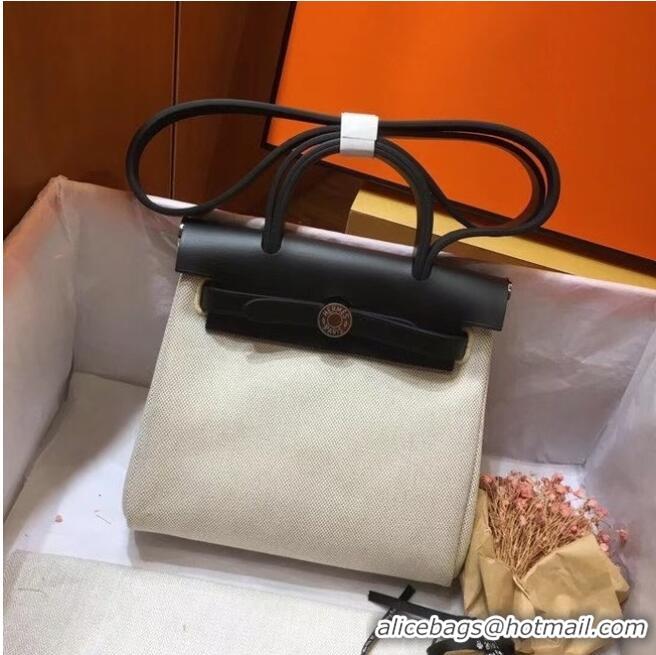 Buy Grade Hermes mini Herbag Original Canvas Leather & Calfskin 45987 Offwhite&Black