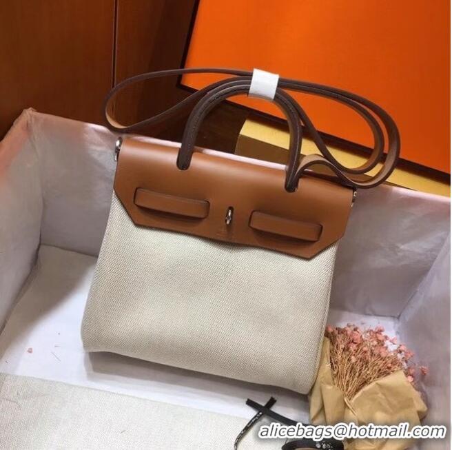 Top Quality Hermes mini Herbag Original Canvas Leather & Calfskin 45987 Offwhite&brown