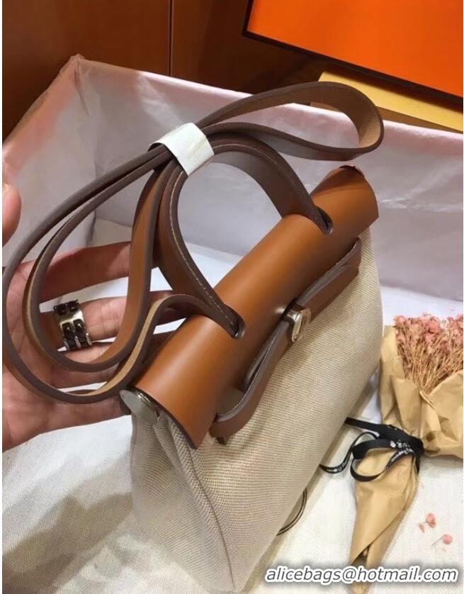 Top Quality Hermes mini Herbag Original Canvas Leather & Calfskin 45987 Offwhite&brown