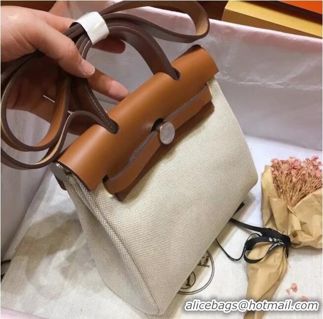 Top Quality Hermes mini Herbag Original Canvas Leather & Calfskin 45987 Offwhite&brown