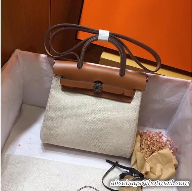 Top Quality Hermes mini Herbag Original Canvas Leather & Calfskin 45987 Offwhite&brown