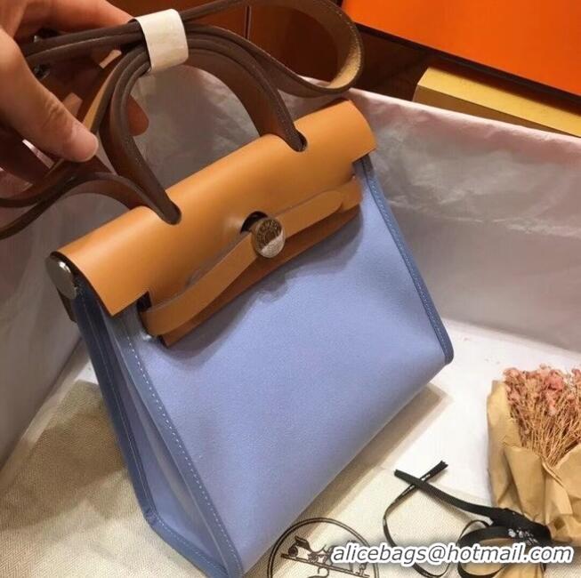 Inexpensive Hermes mini Herbag Original Canvas Leather & Calfskin 45987 blue&brown