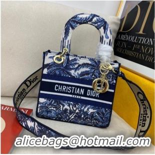 Buy Discount DIOR MEDIUM LADY D-LITE BAG Dark Blue Tree Cannage Embroidery M0565OREY Blue