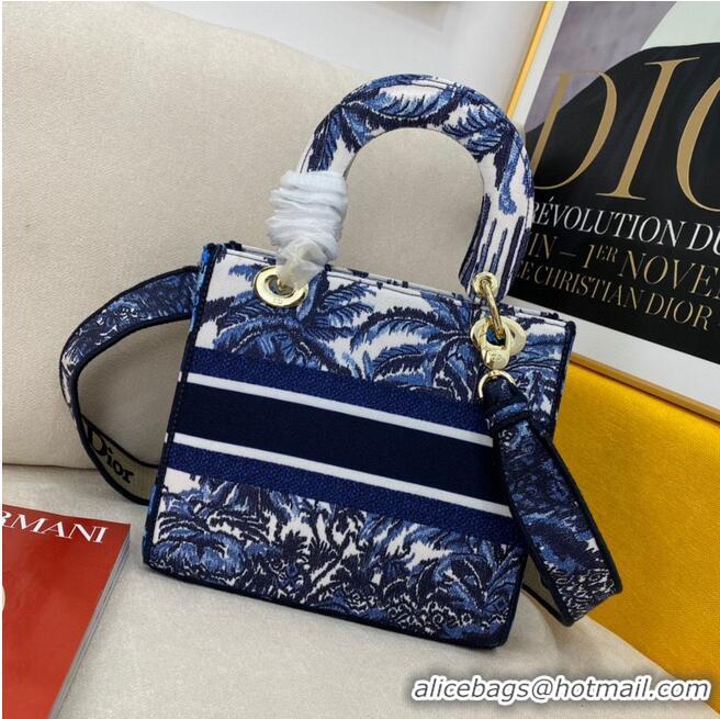 Buy Discount DIOR MEDIUM LADY D-LITE BAG Dark Blue Tree Cannage Embroidery M0565OREY Blue