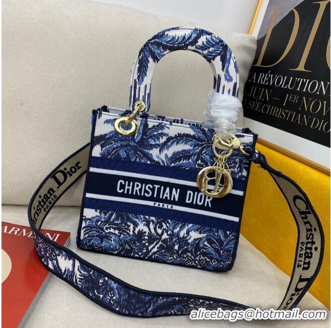 Buy Discount DIOR MEDIUM LADY D-LITE BAG Dark Blue Tree Cannage Embroidery M0565OREY Blue