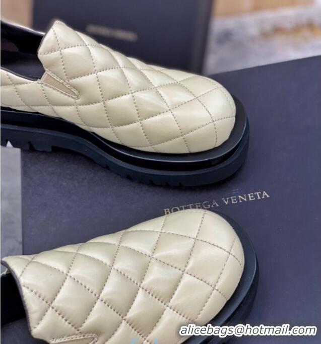 Unique Grade Bottega Veneta Quilted Lambskin Flat Loafers 122321 Light Beige