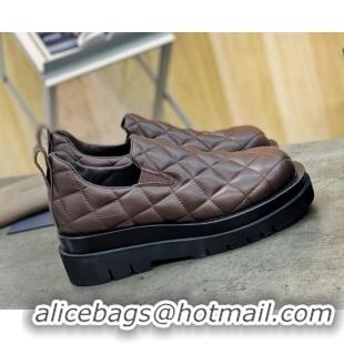 Best Design Bottega Veneta Quilted Lambskin Flat Loafers 122321 Coffee Brown